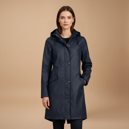 Waterproof Hooded Women's Raincoat with Pockets