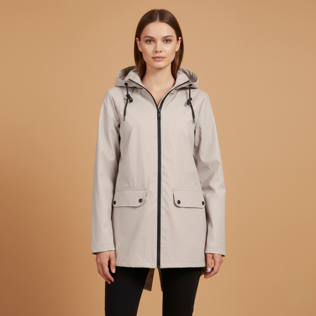 Waterproof Ladies Coat with Adjustable Hood and Zip