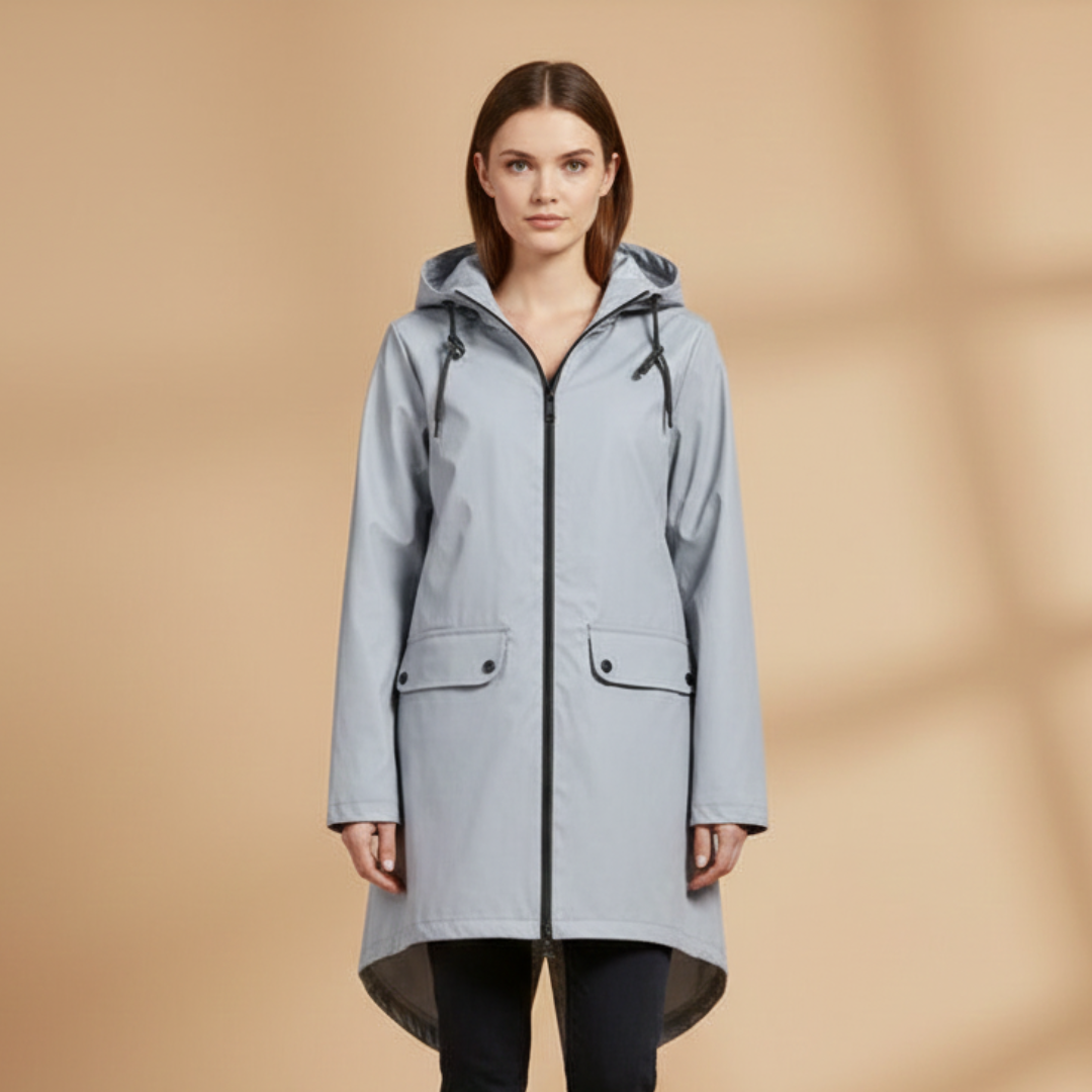 Waterproof Ladies Coat with Adjustable Hood and Zip