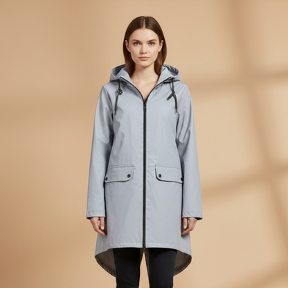 Waterproof Ladies Coat with Adjustable Hood and Zip