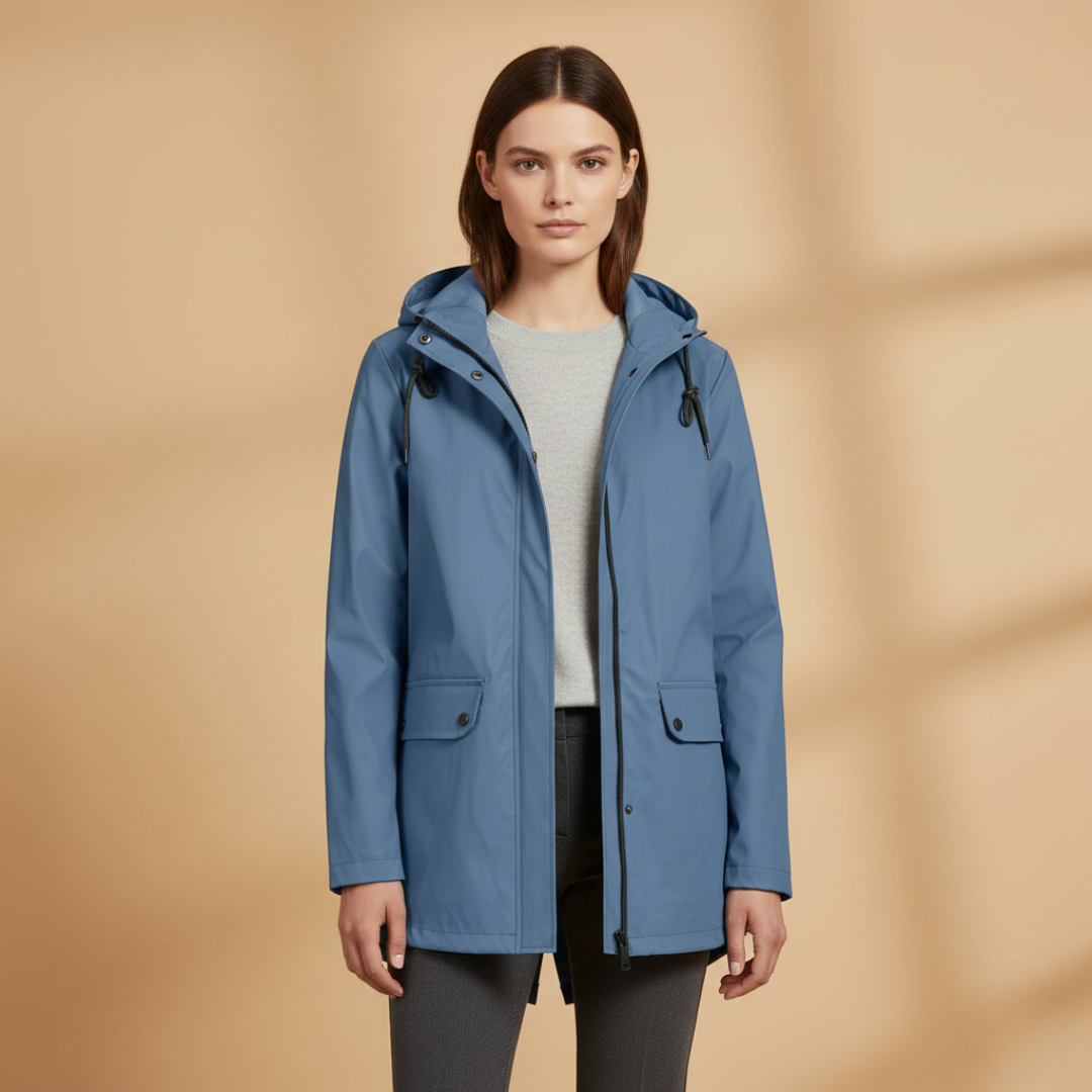 Waterproof Ladies Coat with Adjustable Hood and Zip