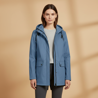 Waterproof Ladies Coat with Adjustable Hood and Zip