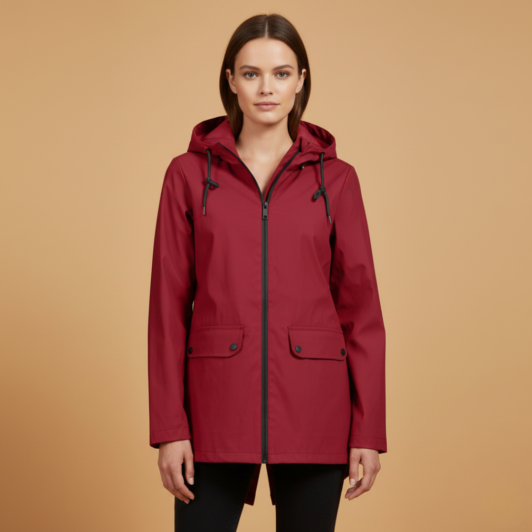 Waterproof Ladies Coat with Adjustable Hood and Zip