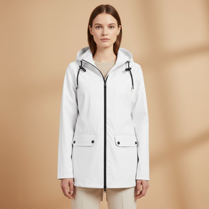 Waterproof Ladies Coat with Adjustable Hood and Zip