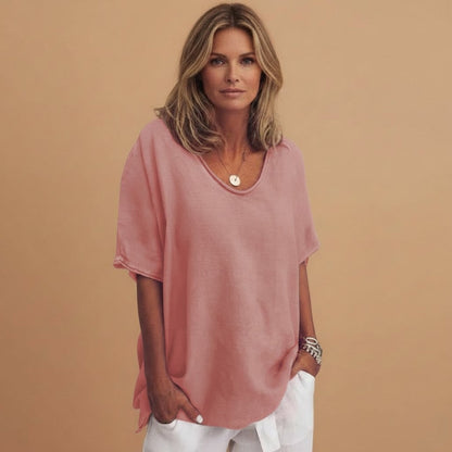 Feminine Casual V Neck Short Sleeve Top