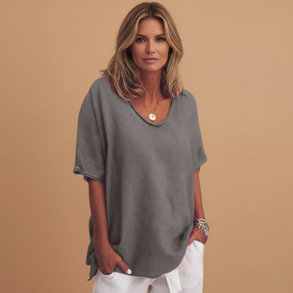 Feminine Casual V Neck Short Sleeve Top