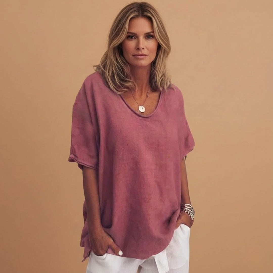 Feminine Casual V Neck Short Sleeve Top
