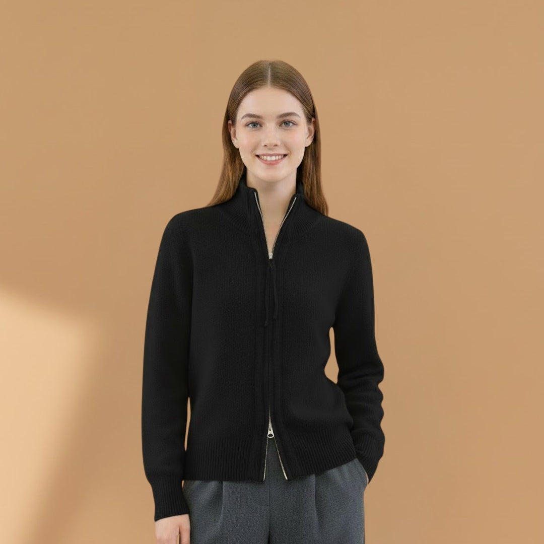 Ladies' Long Sleeve Button Cardigan with High Neck
