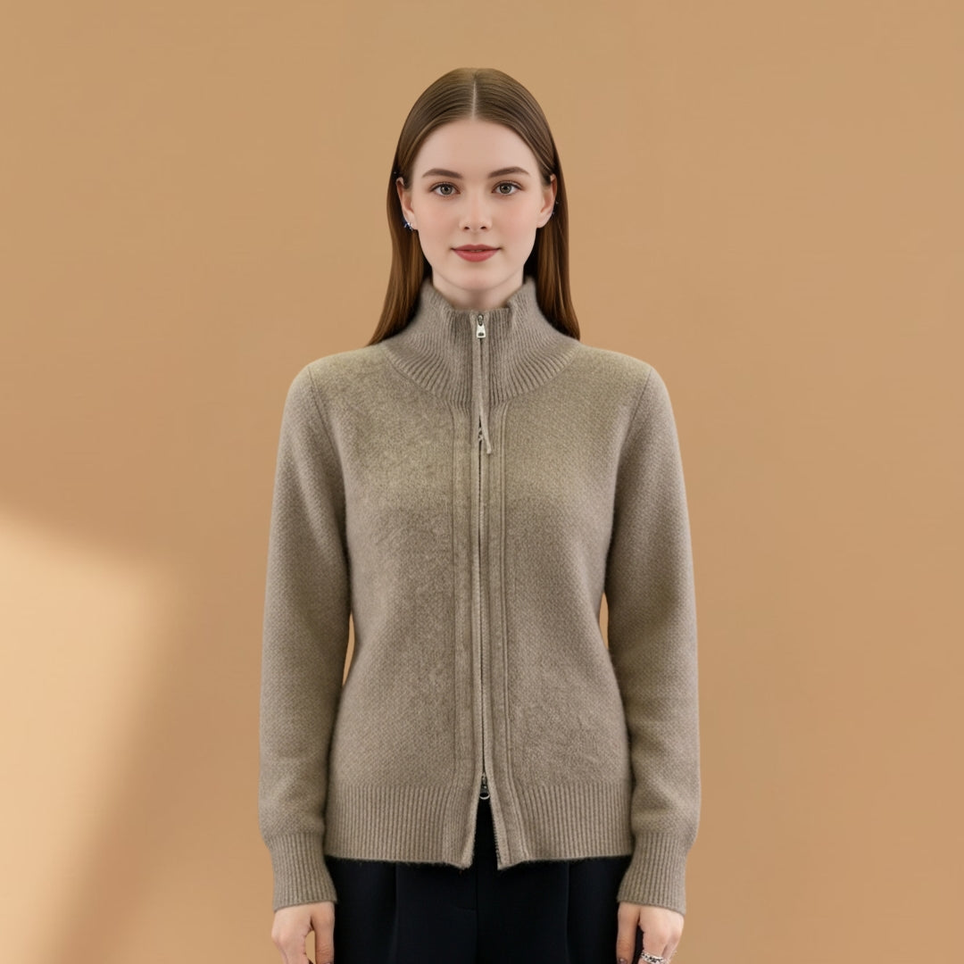 Ladies' Long Sleeve Button Cardigan with High Neck
