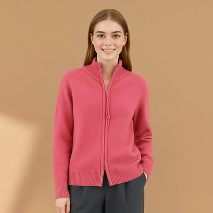 Ladies' Long Sleeve Button Cardigan with High Neck