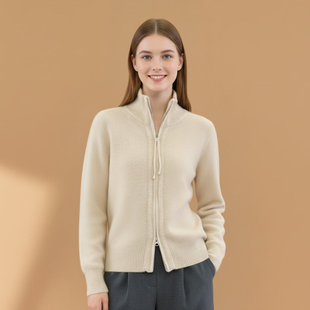 Ladies' Long Sleeve Button Cardigan with High Neck
