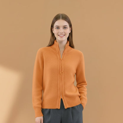 Ladies' Long Sleeve Button Cardigan with High Neck