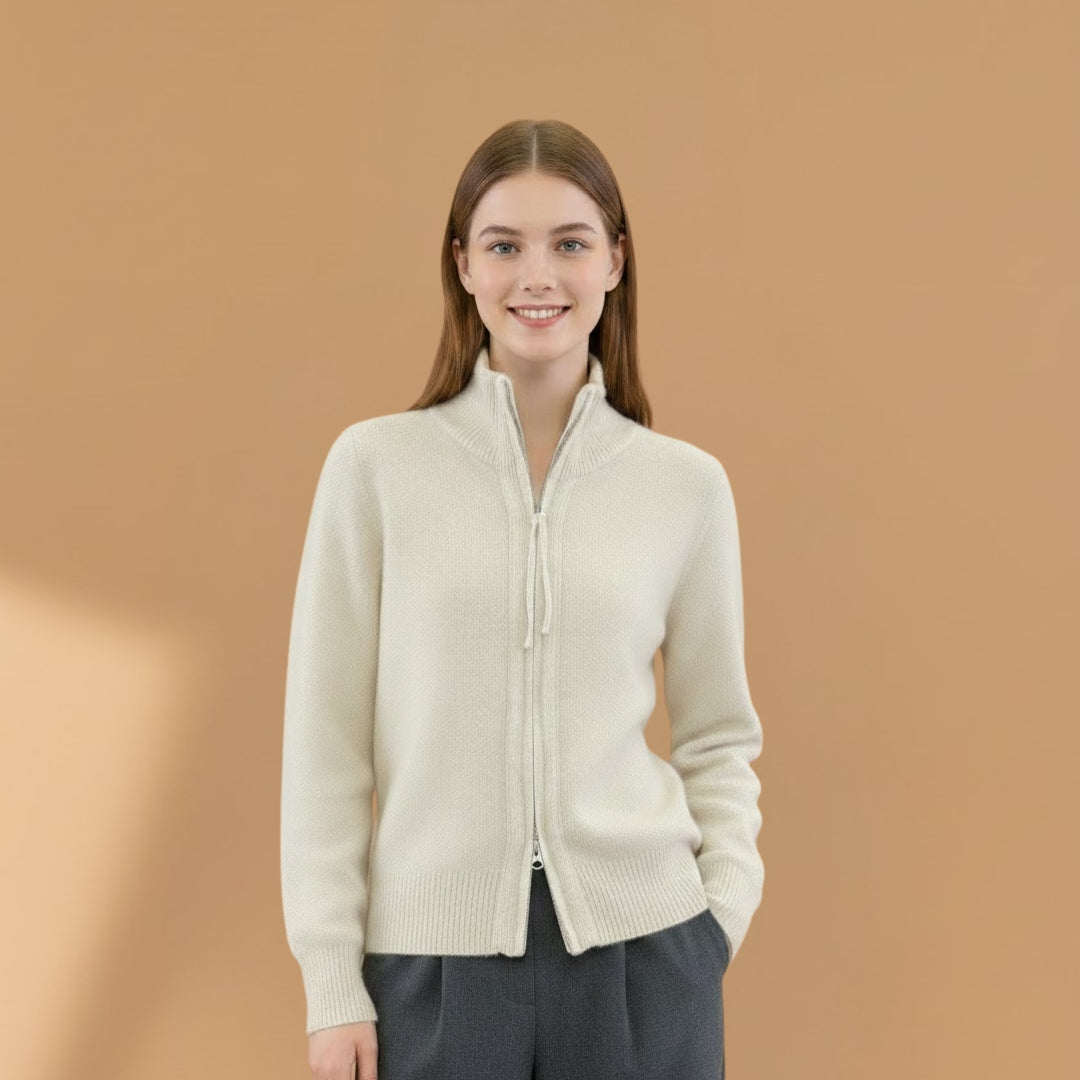 Ladies' Long Sleeve Button Cardigan with High Neck