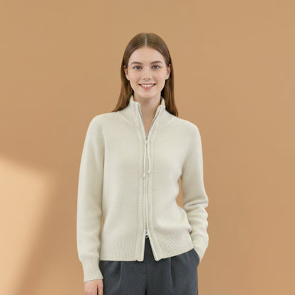 Ladies' Long Sleeve Button Cardigan with High Neck