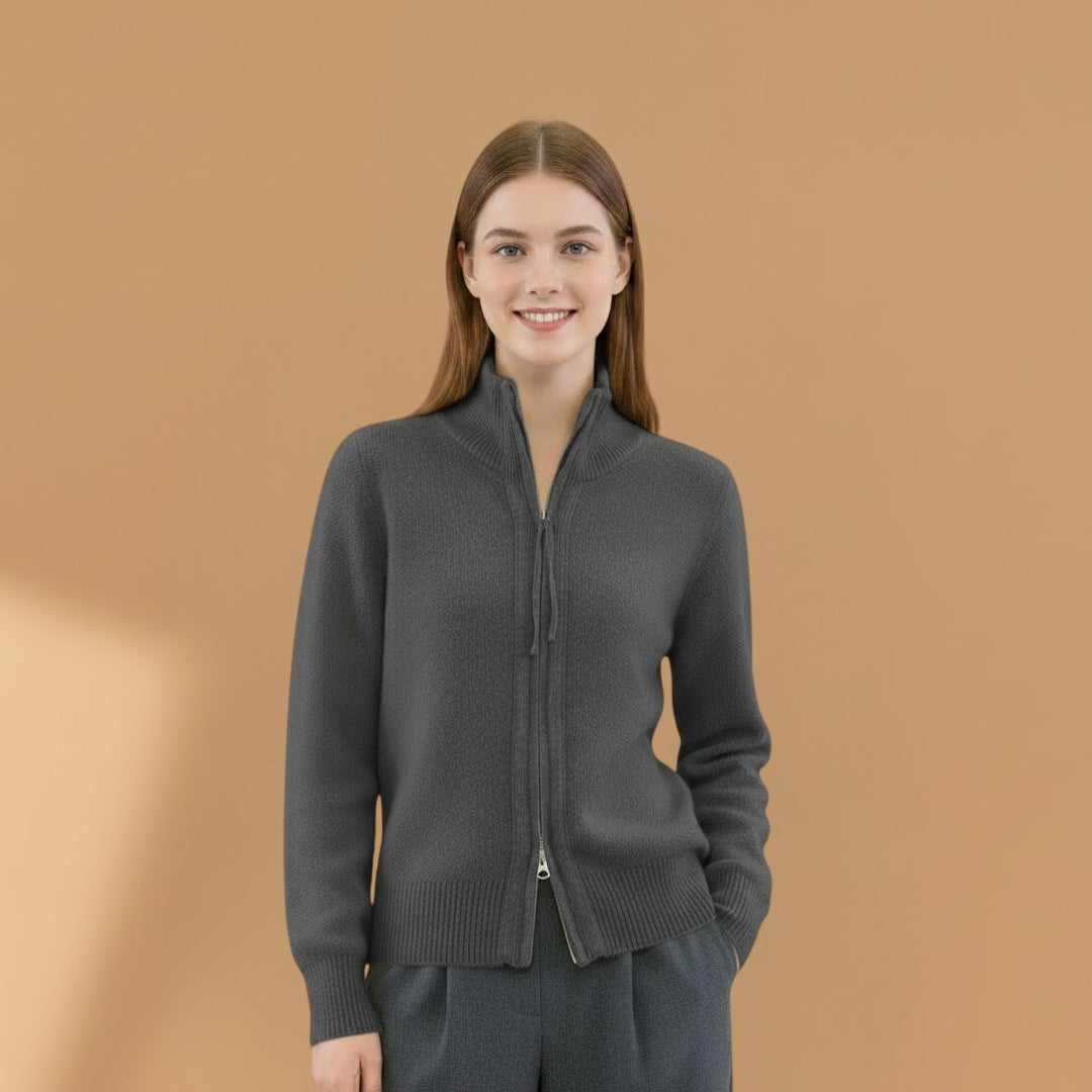 Ladies' Long Sleeve Button Cardigan with High Neck