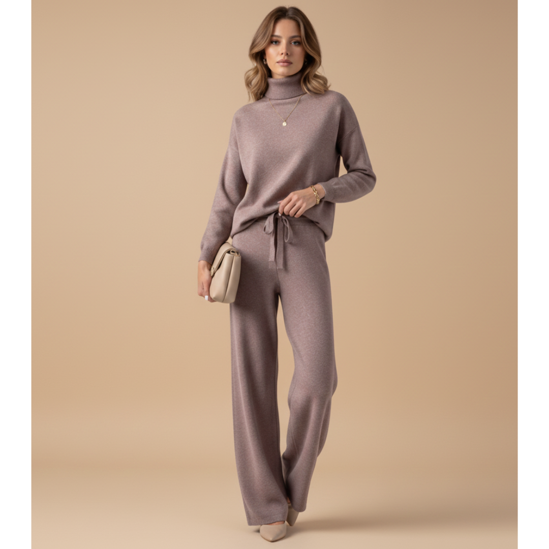 Ladies 2-Piece High Neck Wide Leg Pants Set