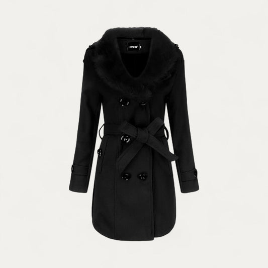Classic Ladies Belted Trench Coat with Faux Fur Trim - Modish World