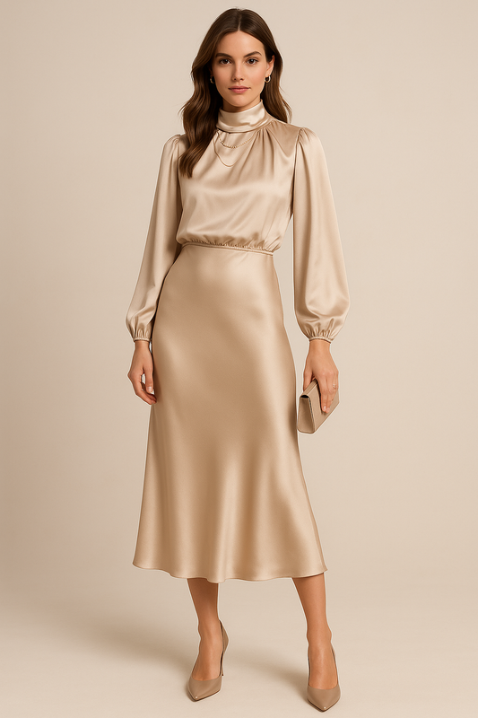 Classic High Neck Knee Length Dress - Modish World