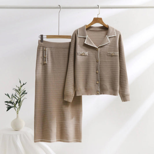 Women's Fit Knit Suit - Crew Neck Cardigan & Pencil Skirt - Modish World