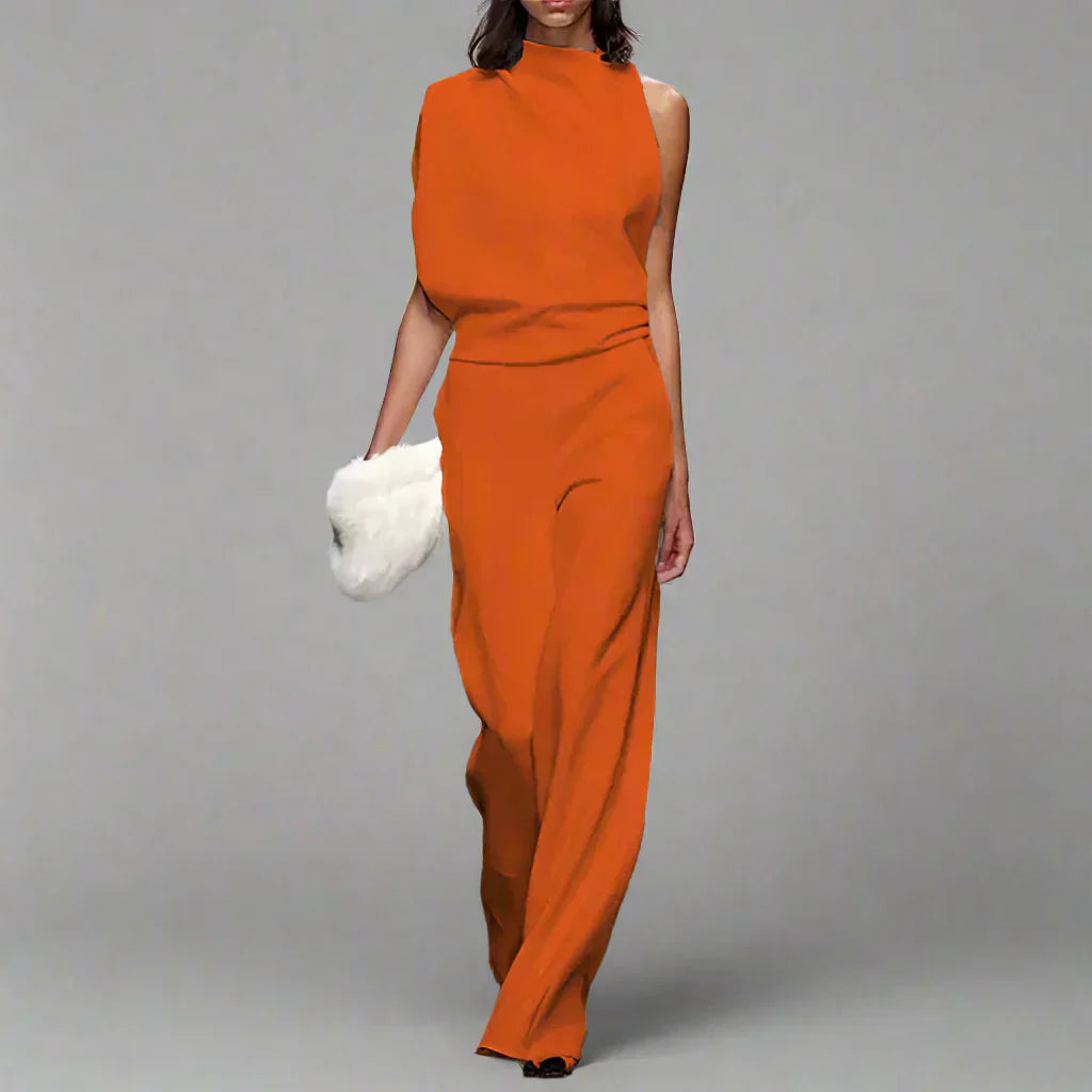 Women's Wide Leg One Shoulder Jumpsuit Dress - ModishWorld