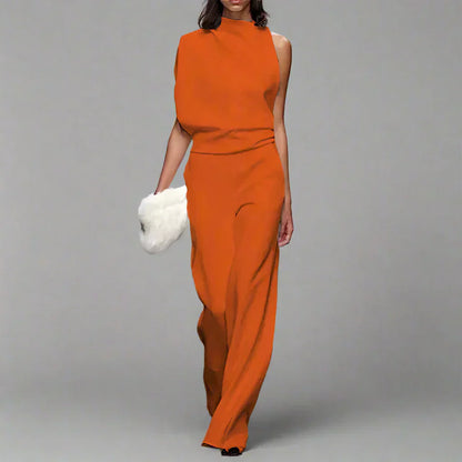 Women's Wide Leg One Shoulder Jumpsuit Dress - ModishWorld