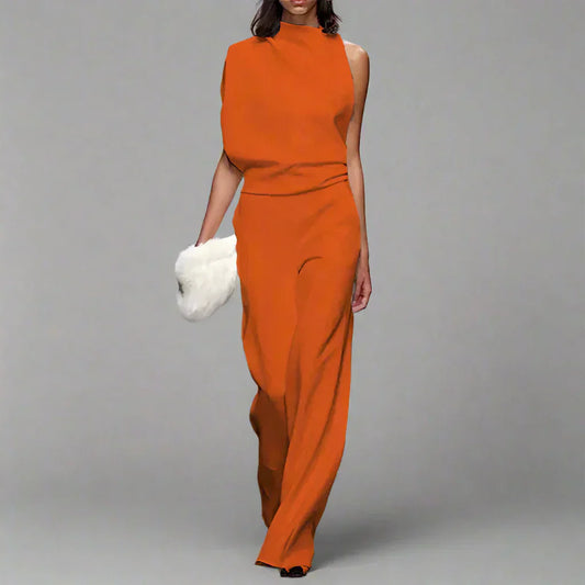 Women's Wide Leg One Shoulder Jumpsuit Dress - ModishWorld