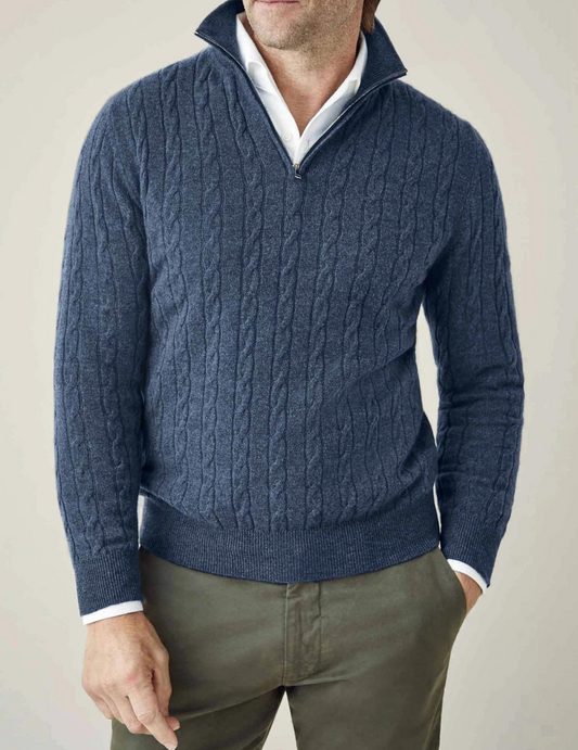 Warm Quarter Zip Men's Cable Sweater - ModishWorld