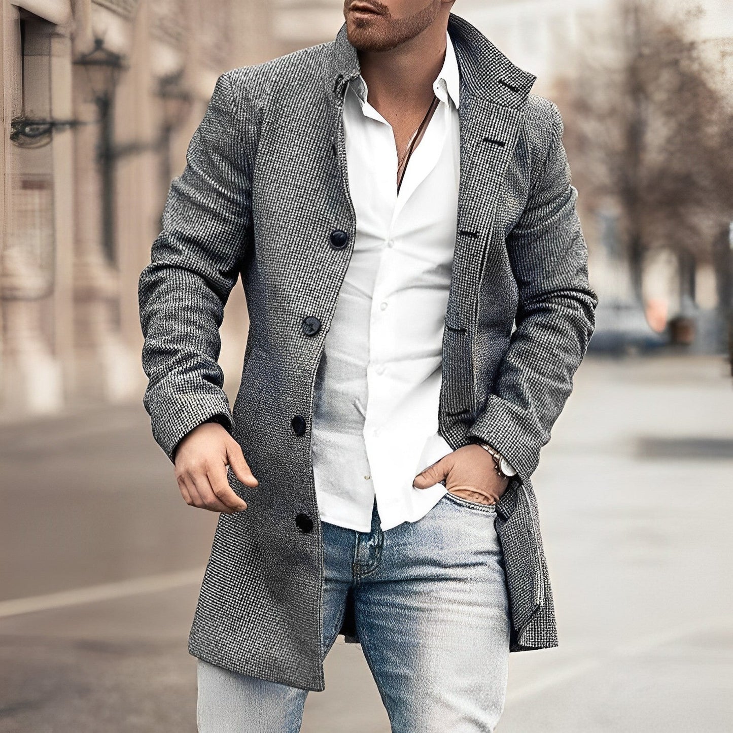 Classic Plaid Trench Coat for Men - ModishWorld