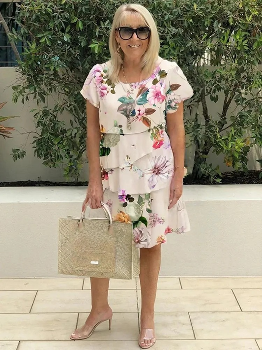 Chic Floral Midi Dress with Flowy Fit - ModishWorld