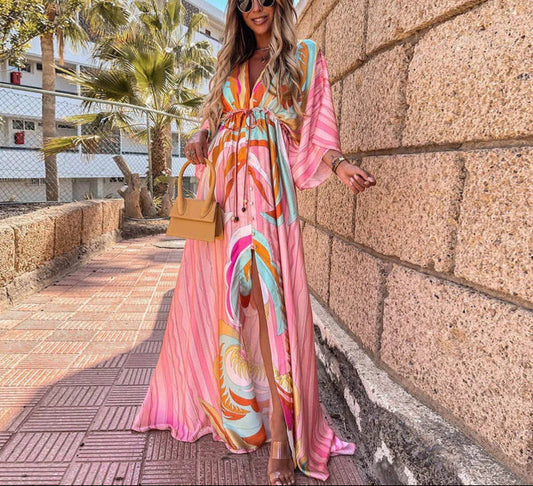 Vibrant Floral Long Maxi Dress for Women - ModishWorld