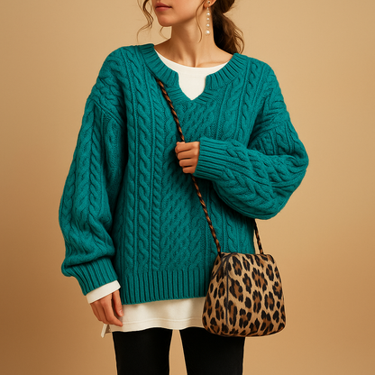 Large Cozy Cable Knit Sweater for Women