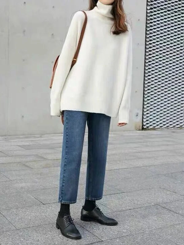Women's Cozy Large Knit Sweater - Crew Neck Relaxed Fit