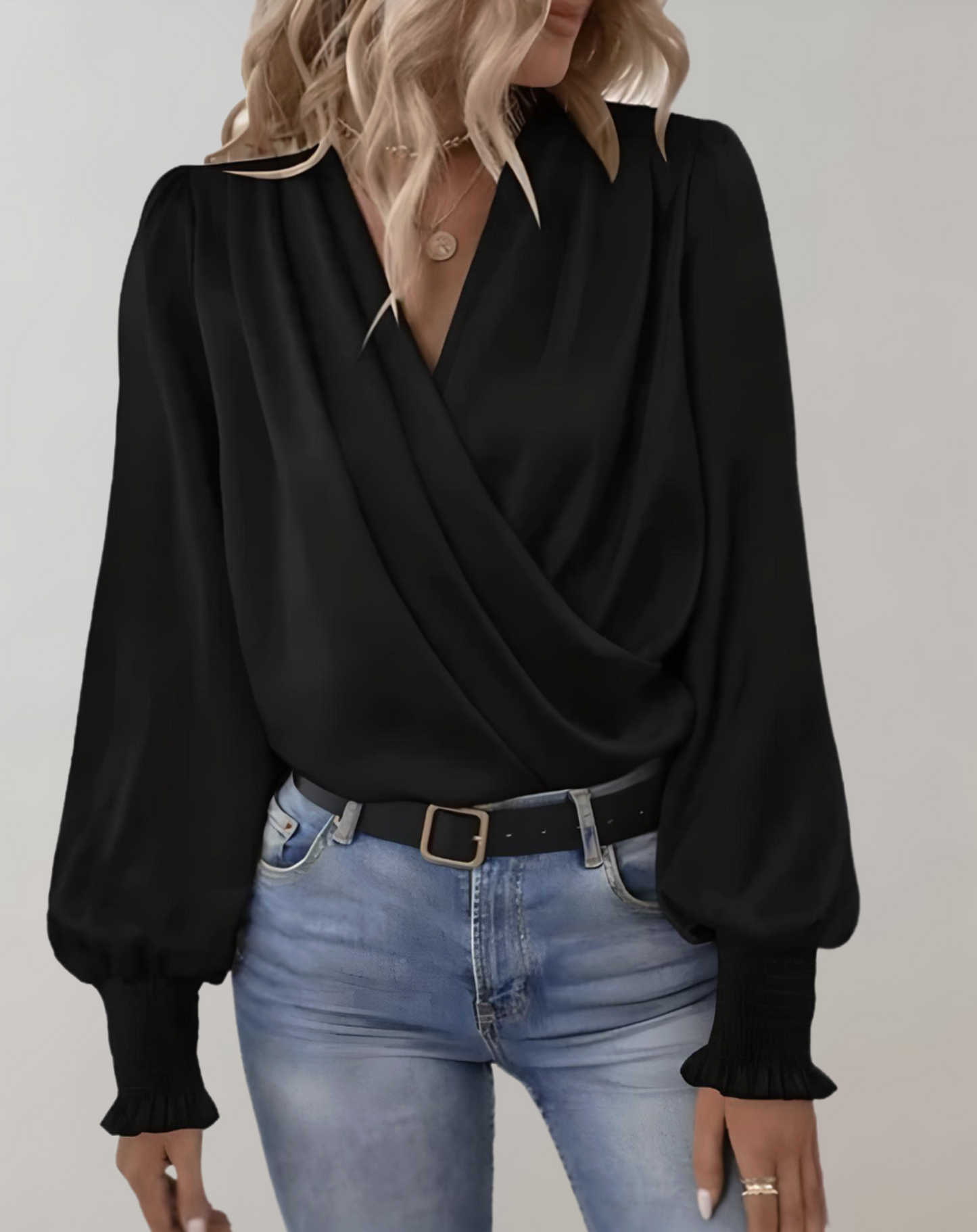 Ladies Silk V Neck Ruffle Top