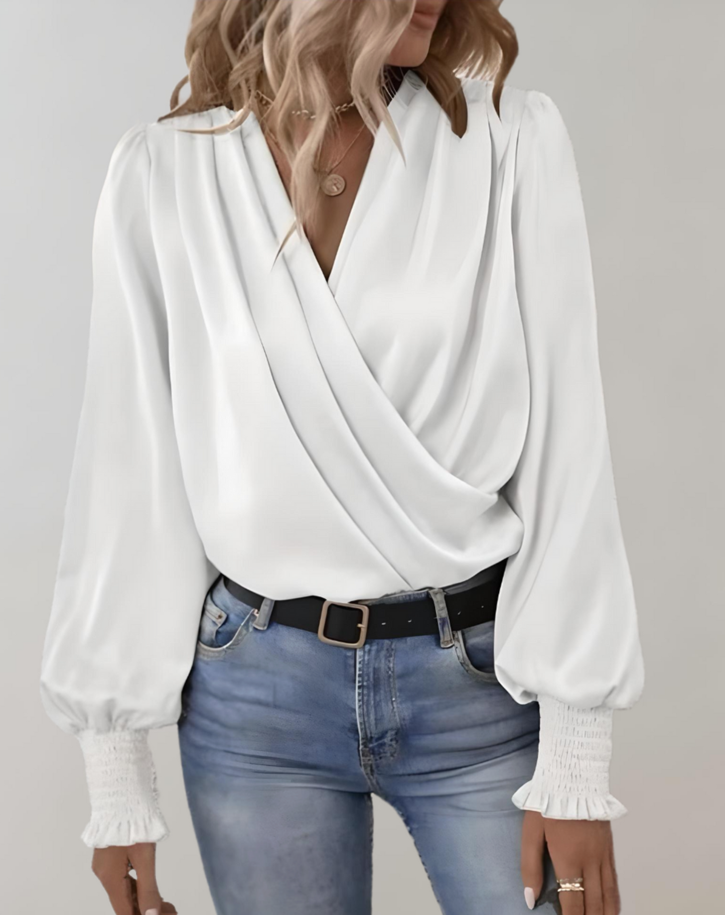 Ladies Silk V Neck Ruffle Top