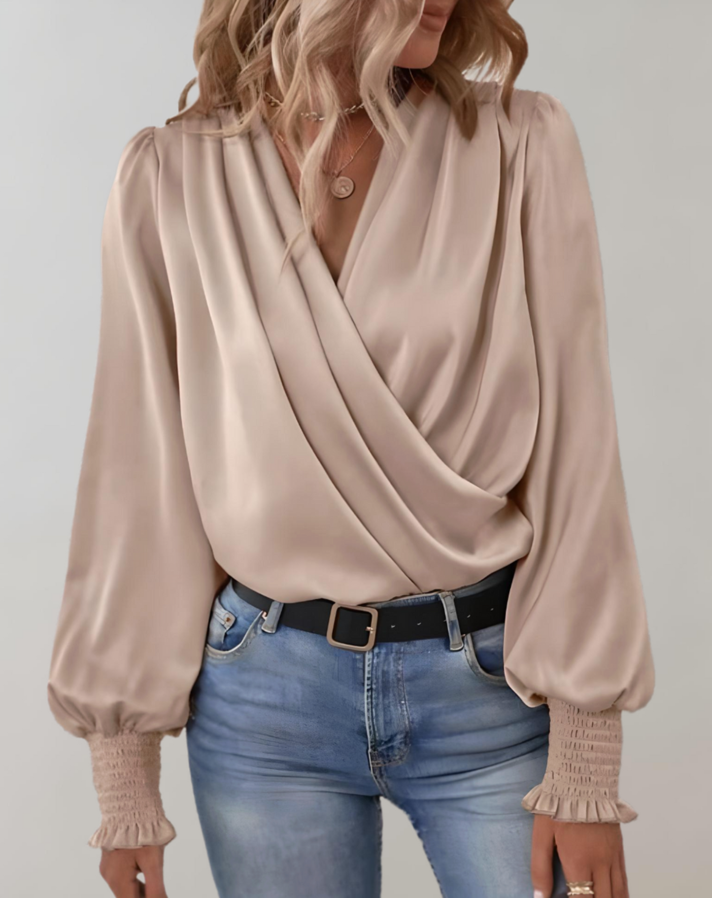 Ladies Silk V Neck Ruffle Top