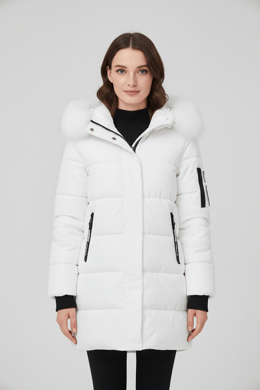 Warm Women's Padded Down Parka Coat with Faux Fur Hood - Modish World