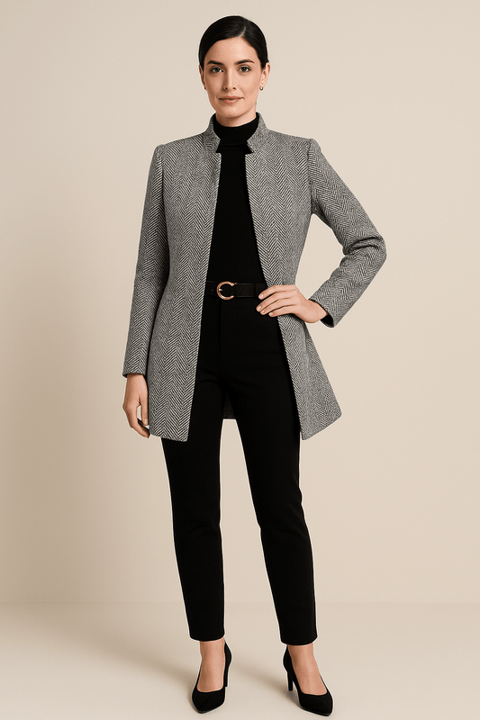 Classic Fit Women's Long Coat with Notched Collar - Modish World