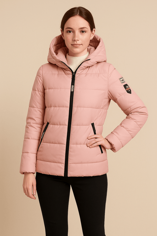Women's Comfortable Quilted Parka Coat with Hood and Zip - Modish World