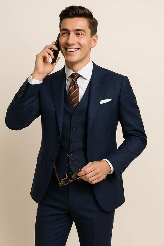 Classic Navy Blue 3-Piece Suit - Modish World