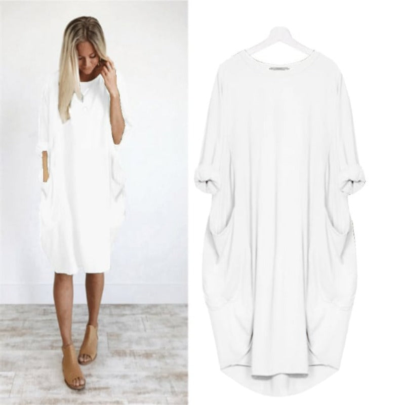 Casual Women's Midi Sundress with Round Neckline