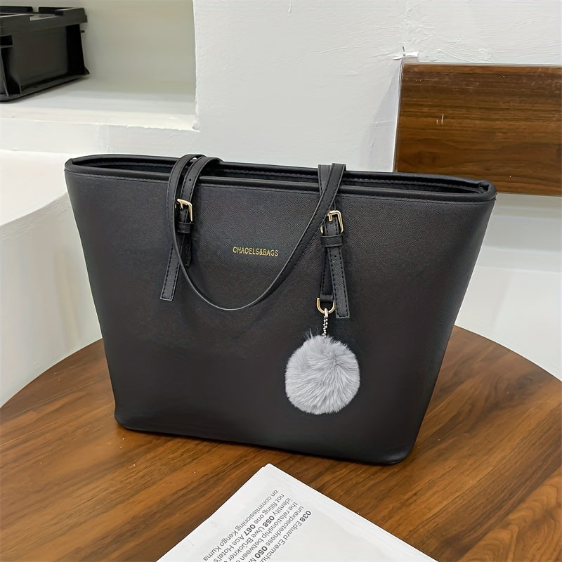 Classic Black Leather Tote Handbag with Tassel Detail - ModishWorld