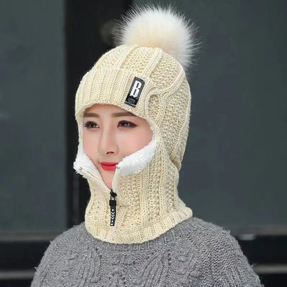 Warm Women's Knit Beanie with Scarf