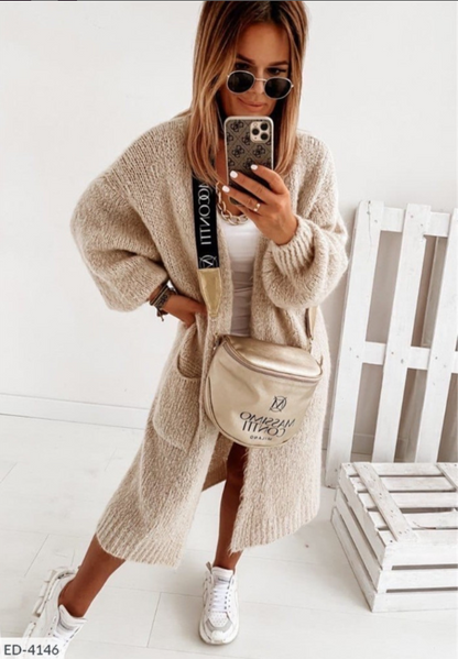 Soft Women's Long Cable Knit Cardigan Sweater