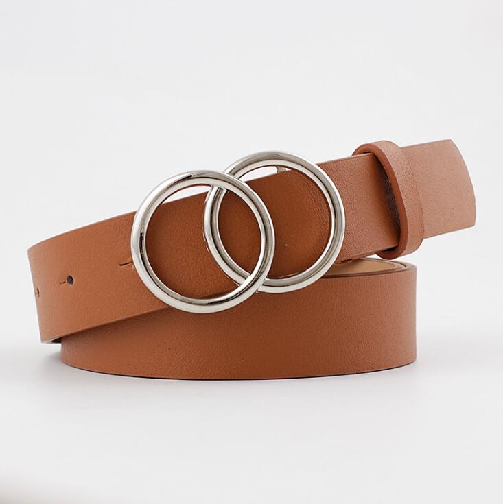 Fashionable Womens Leather Belt with Silver Buckle