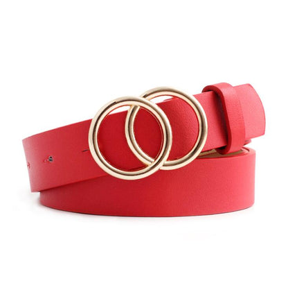 Fashionable Womens Leather Belt with Silver Buckle