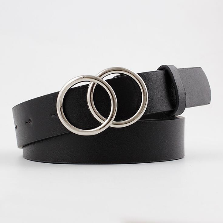 Fashionable Womens Leather Belt with Silver Buckle