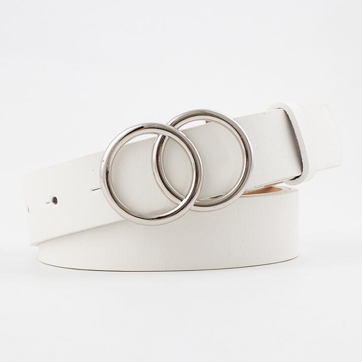 Fashionable Womens Leather Belt with Silver Buckle