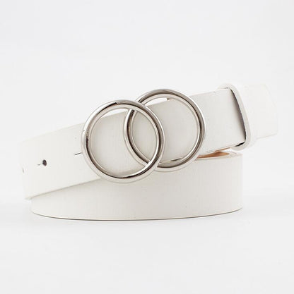 Fashionable Womens Leather Belt with Silver Buckle