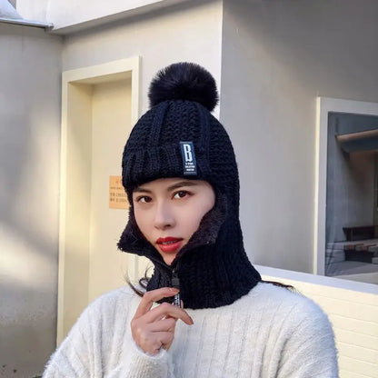 Warm Women's Knit Beanie with Scarf