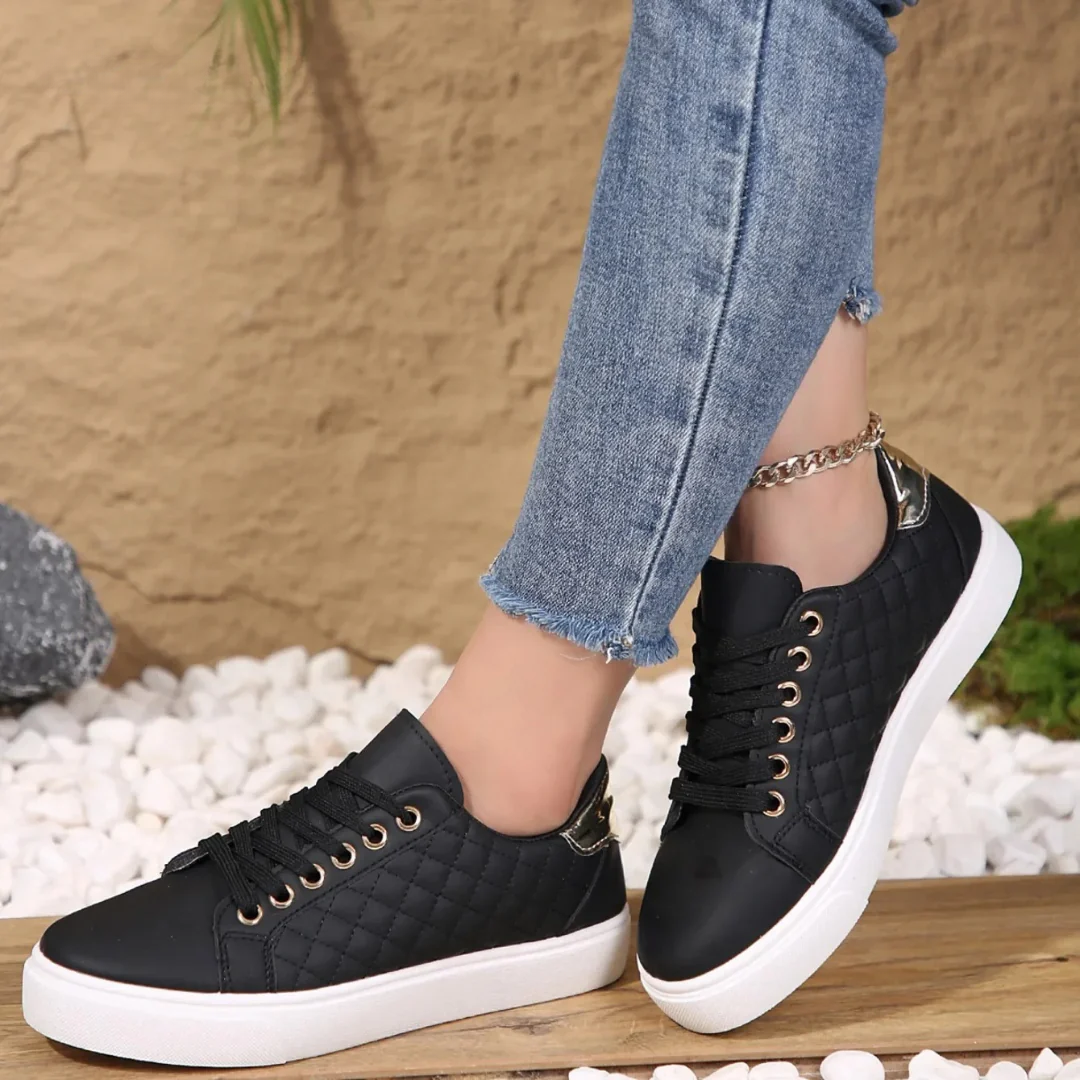 Ladies Fashion Sneakers - Textured Upper with Thick Sole